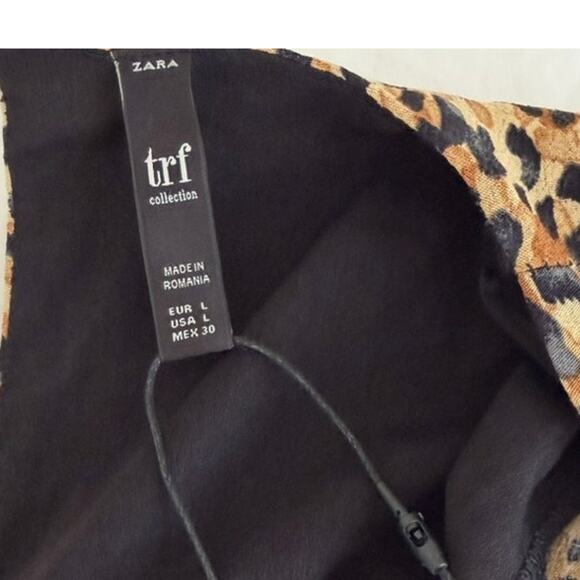 ZARA TRF Collection Leopard Print Babydoll Mini Dress Tan Black Brown Size L NWT - Picture 6 of 6
